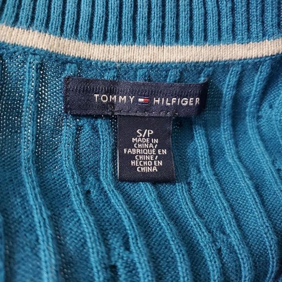 Tommy Hilfiger Teal Cable Knit V-Neck Sweater - Picture 4 of 4